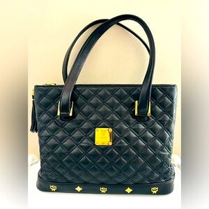 MCM Black Quilted Tote Bag